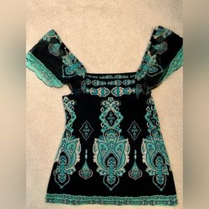 INC black/turquoise top